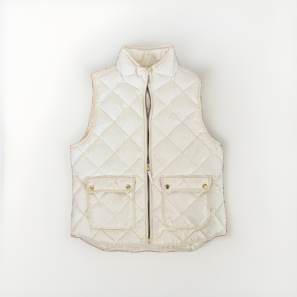 J Crew Ivory Cream Off White Full Zip Light Down Puffer Vest Jacket Women's L